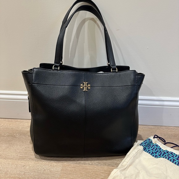 Tory Burch Ivy Side Zip Black Pebbled Leather Shoulder Tote Bag - Picture 3 of 13